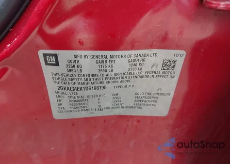 2013 GMC Terrain Sle-1 z USA, uszkodzony, nr VIN 2GKALMEK1D6198795